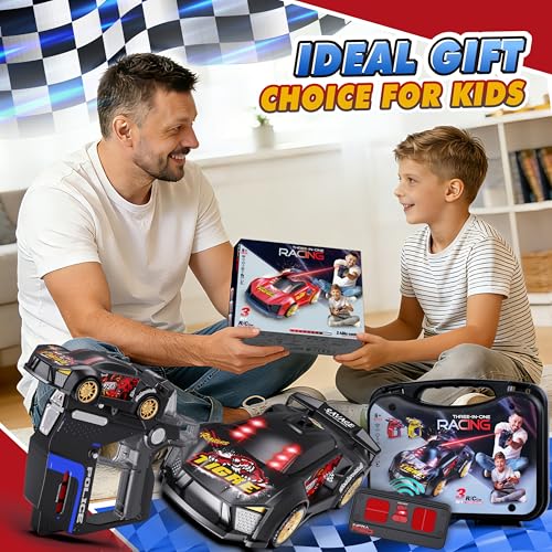 Interactive Battle RC Car, 2.4GHz Dual Remote Control Car, Drift RC Car w/ Handheld Infrared gun, Rechargeable Battery, Shooting & Flip Effects, 2-Player Chase & Tag Games for Kids Ages 3+ (Black)