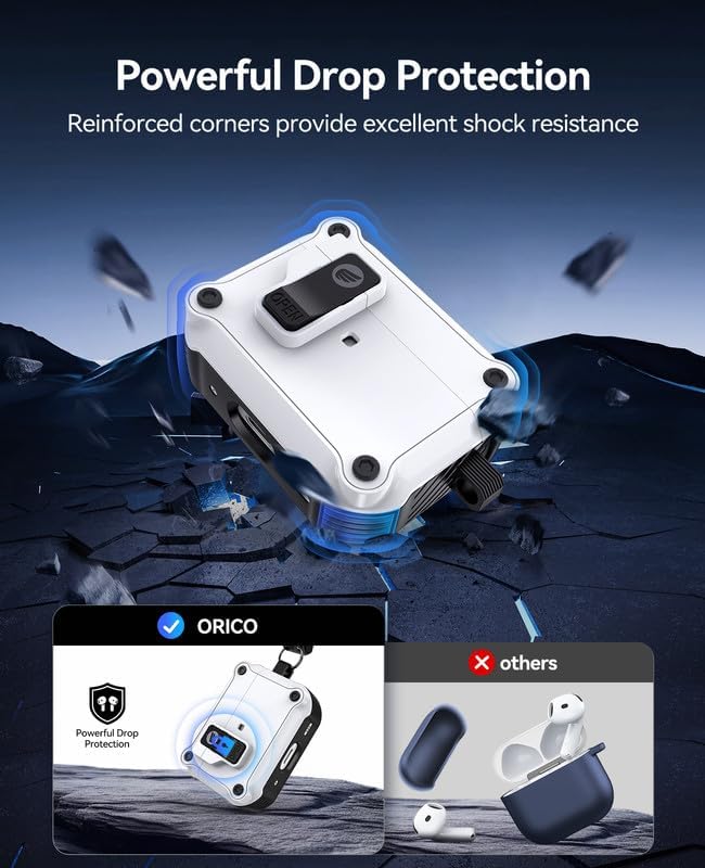 ORICO for Airpods 4 Protective Cases Automatic Pop-up with Safety Lock Clip, Shockproof Hard Shell Cover with Keychain, Drop-Resistant for Apple AirPods-CP54-WH image 4