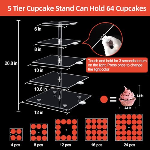 image for YestBuy Cupcake Stand - 5 Tier Cupcake Tower Stand - Rechargeable LED 