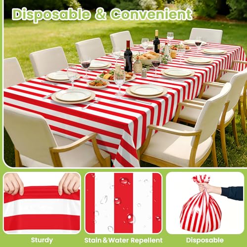 Image of Mulbozy Red and White Striped Tablecloth 2 Pack,Red and White Table Cloth