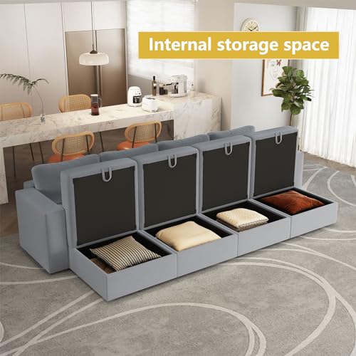 Image of QHITTY Modular Sofa, 4 Seater Accent Couch with Hidden Extra Large Storage Space for Living Room, Grey