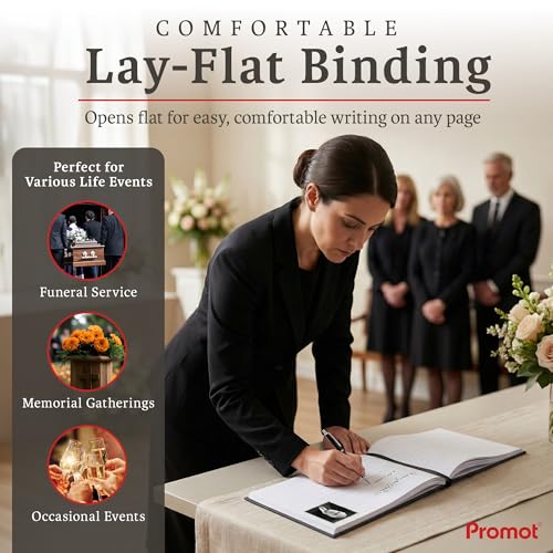 Image of Promot Funeral Guest Book for Memorial Service- Guest Book for Funeral Celebration of Life Decorations, in Loving Memory Guestbook Set with Wide-Ruled Pages, Custom Gold Foil Embossed Text (Gray)