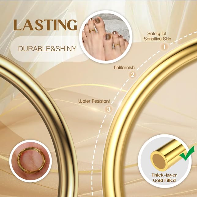 HAIAISO 14K Gold Plated Toe Rings for Women Adjustable Toe Ring Open Band Toe Ring Summer Beach Foot Jewelry