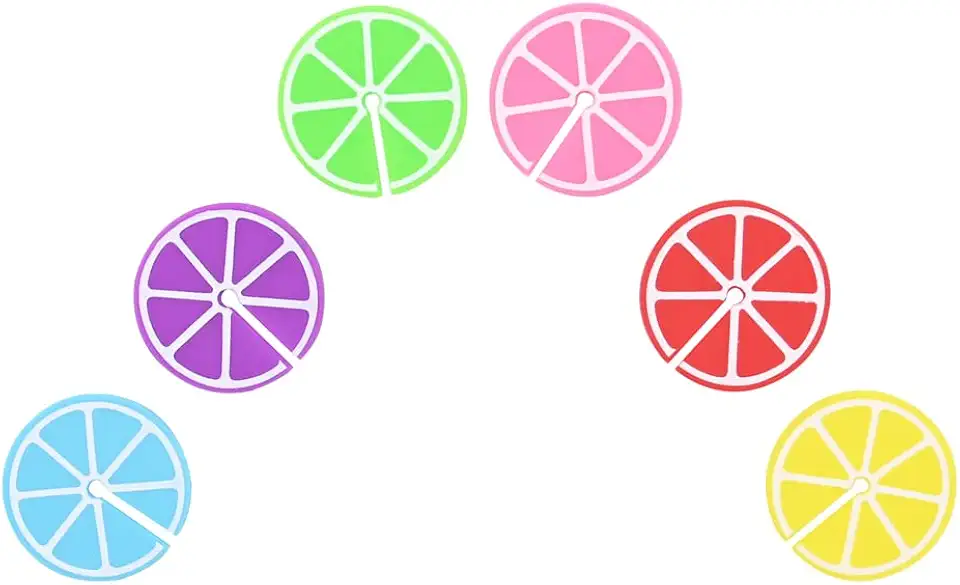 Mimo Style Jogo Marcador de Copos 06 Peças, Com Formato de Frutas Coloridas. Feitos de Silicone. Podem Ser Colocados em Taças e Copos em Festas, Casamentos ou Jantares