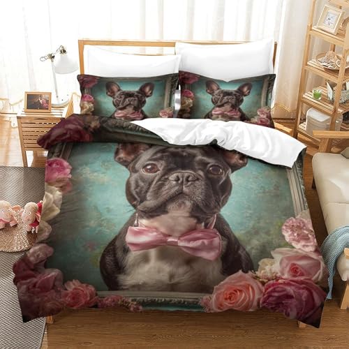 Housse de couette Bouledogue français 135x200 microfilbre - 3