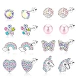 CASSIECA 8 Pairs Hypoallergenic Earrings for Girls Women Surgical Steel Screw Back Earrings Set for Sensitive Ears Kids Earings Toddler Earring Cute Girls Earings Jewelry Gift 20G