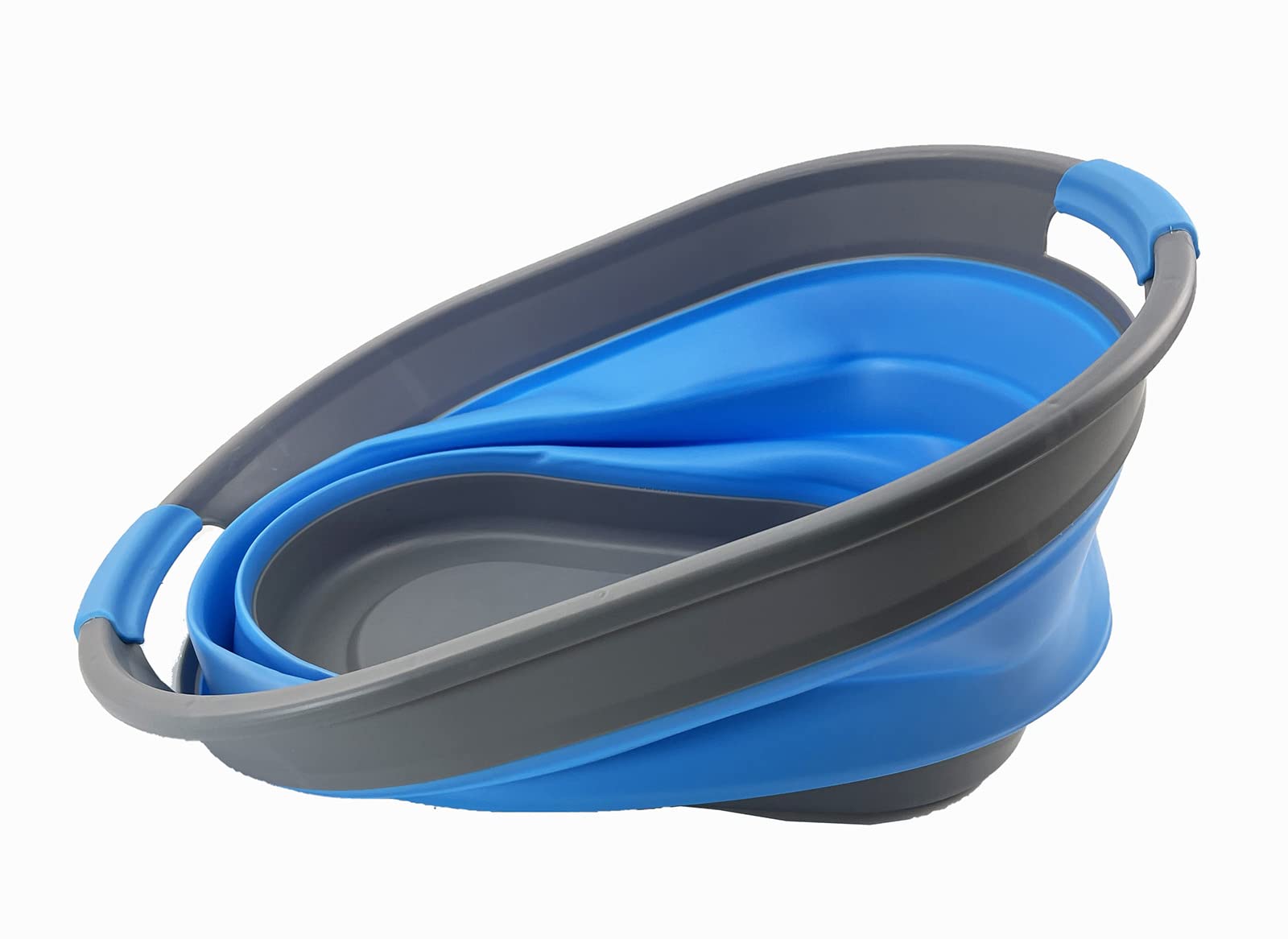 SAMMART Cesto portabiancheria ovale in plastica, 28 l, pieghevole, contenitore pop-up, portatile, salvaspazio (grigio/blu)