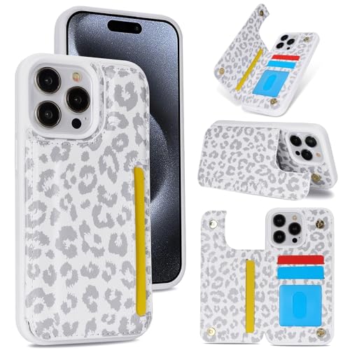 Coque iPhone 15 Pro protection cuir blanc étui portefeuille anti-RFID pour smartphone
