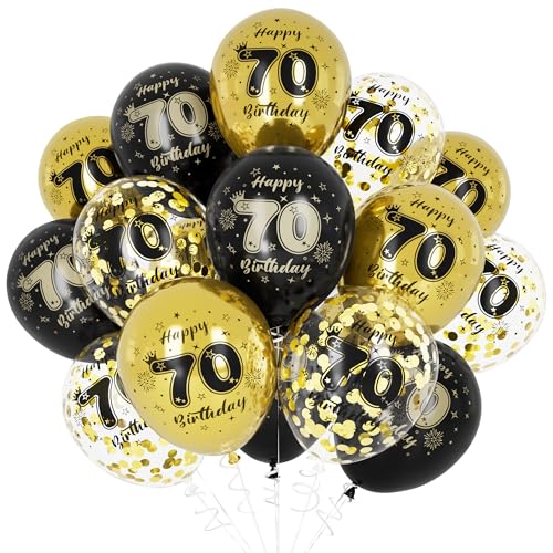 Image of Unisun 70th Birthday Balloons for Men Women, 70th Birthday Decorations for Boy, Black Gold 70 Anniversary Balloons Decor for Birthday Party Supplies