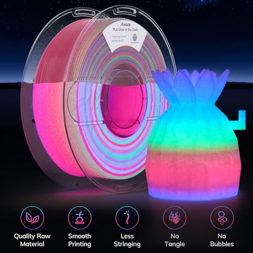 Image of AMOLEN PLA Filament Glow in The Dark, Rainbow 5M Red, Blue, Green, Orange, Multicolor Fast Change 3D Printer Filament 1.75mm, Best with UV Lamps, 1KG Spool (2.2lbs), Dimensional Accuracy + /- 0.02 mm