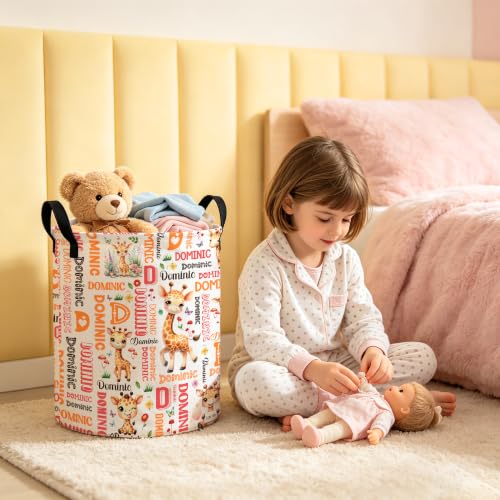 Image of Custom Giraffe Laundry Hamper, Personalized Laundry Basket with Name, Customized Dirty Clothes Basket for Clothes Toy Bathroom Bedroom Storage,S-16.5 inchX 13.8 inch