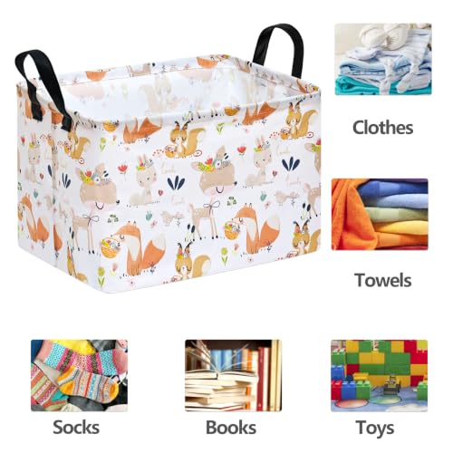 Image of Kids Gift Shelf Nursery Storage Basket Laundry Hamper Storage Box and Bins for Home Clothes with Handles (Flower Deer)