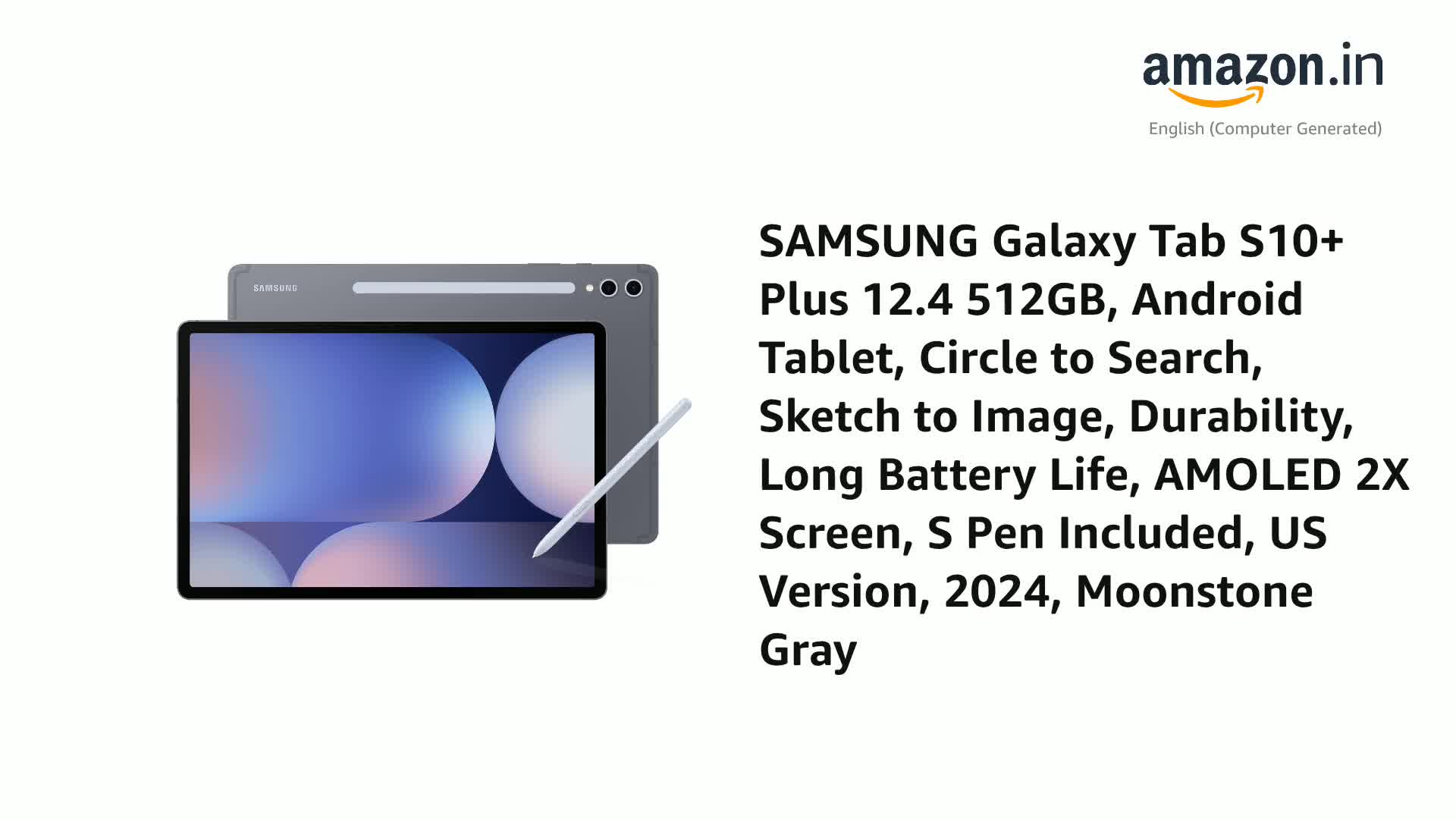 Samsung Galaxy Tab S10+ Plus 12.4” 512GB Android Tablet, Galaxy AI