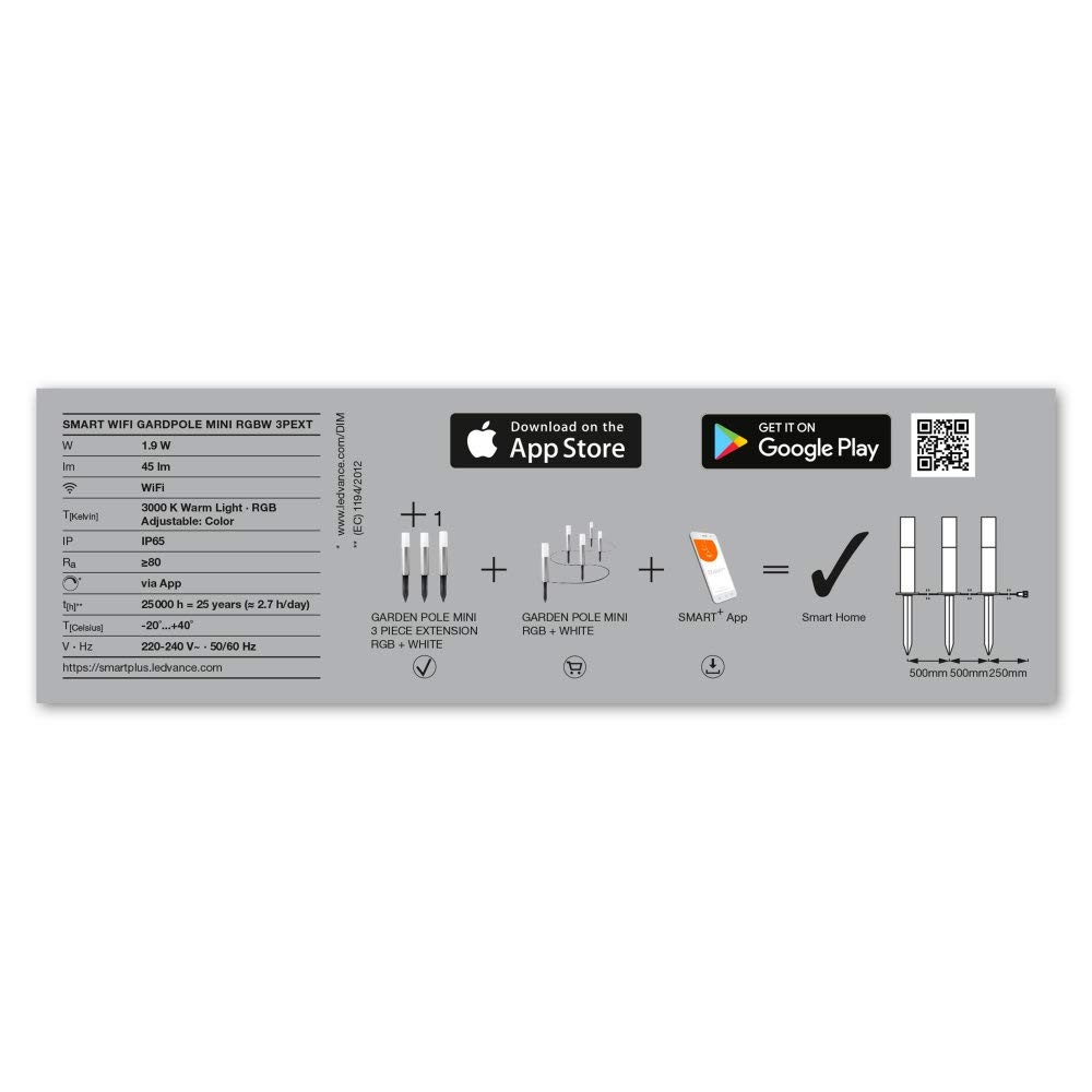 LEDVANCE Oprawa oświetleniowa ogrodowa typu smart LED: for uziemienie, SMART+ GARDEN POLE / 1,90 W, 220…240 V, RGBW, 3000 K, materiał: stainless steel, IP65