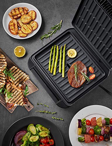 Deik Electric Indoor Grill, Smokeless Grill, Panini Press with 1200W Double-Side Heating Plates, 6-Serving, Nonstick Easy Clean Plates, Includes Grill Spatula & Extra-Large Drip Tray, Black