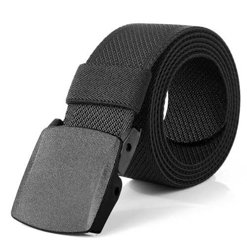 AiQInu Elastischer Arbeitsgürtel Herren, Verstellbarer Nylon Outdoor Gürtel Herren, Metallschnalle Gürtel Ohne Löcher, Schneller Pass durch die Flughafensicherheit