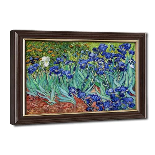 Toile Irises Van Gogh pour habiller un mur vide avec un cadre suspendu