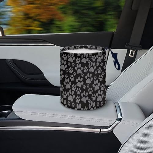 Image of Car Trash Can Dog Paw Black Printed Car Bag Accessories Interior Garbage Bin Hanging Portable Dustbin Bin Waste Basket Collapsible Car Trash Can Universal