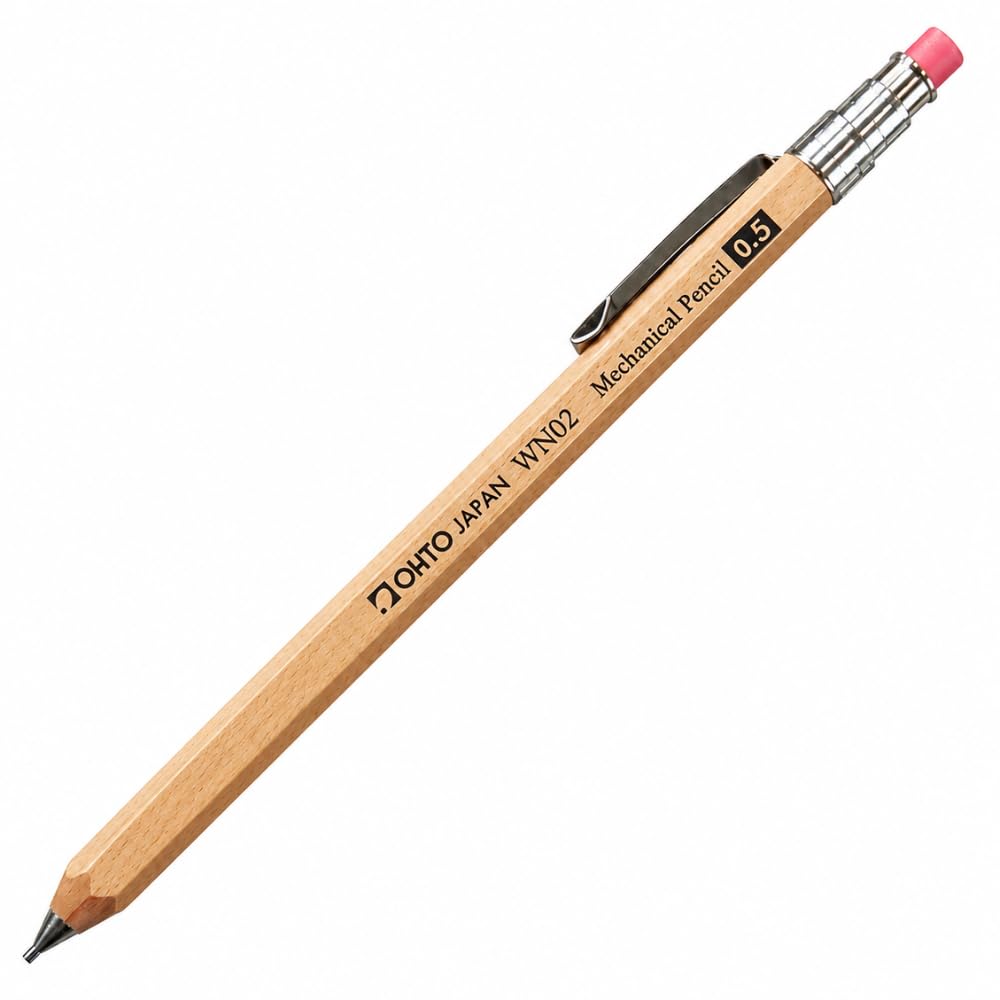 OHTO WN02 Wooden Mechanical Pencil 0.5mm Natural, Japanese Mini
