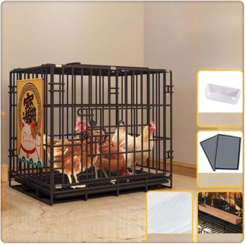 Rosoy 鶏ケージ 大型 鶏小屋 家庭用 飼育 家禽用 鶏舎 水入れ 餌入れ トレー 天井扉 掃除しやすい 通気性 組み立て簡単 (S,ブラック)