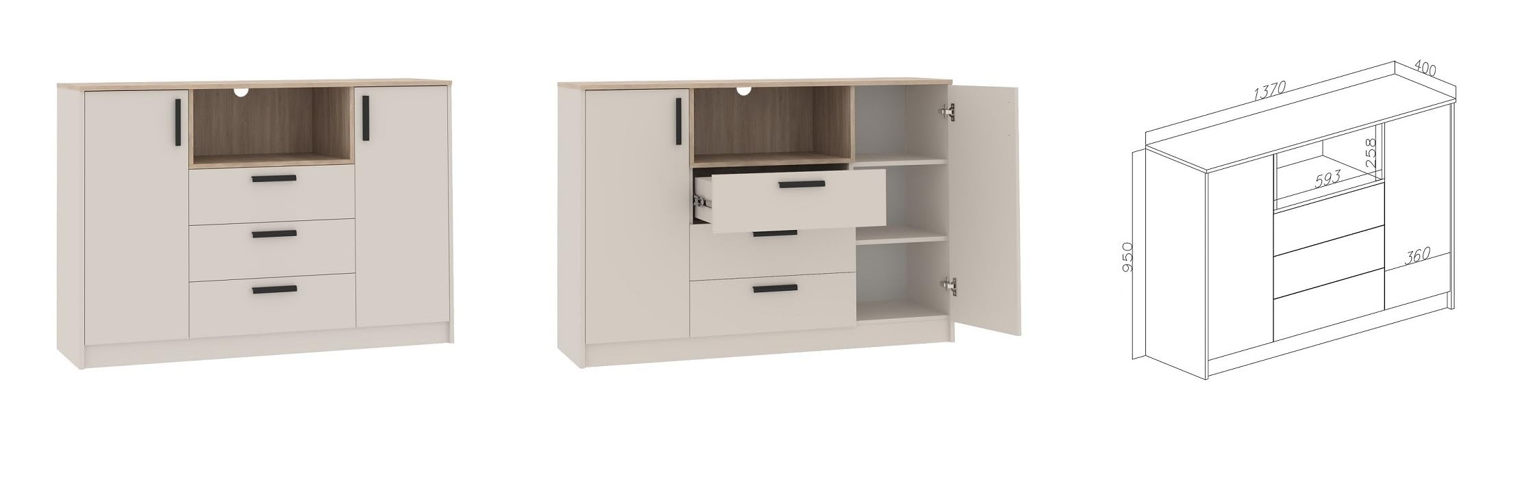 Grant Möbelset Set 38C Eckschrank geschloßenes Regal Kommode Schlafzimmer Jugendzimmer Arbeitszimmer 280x195cm Cashmere