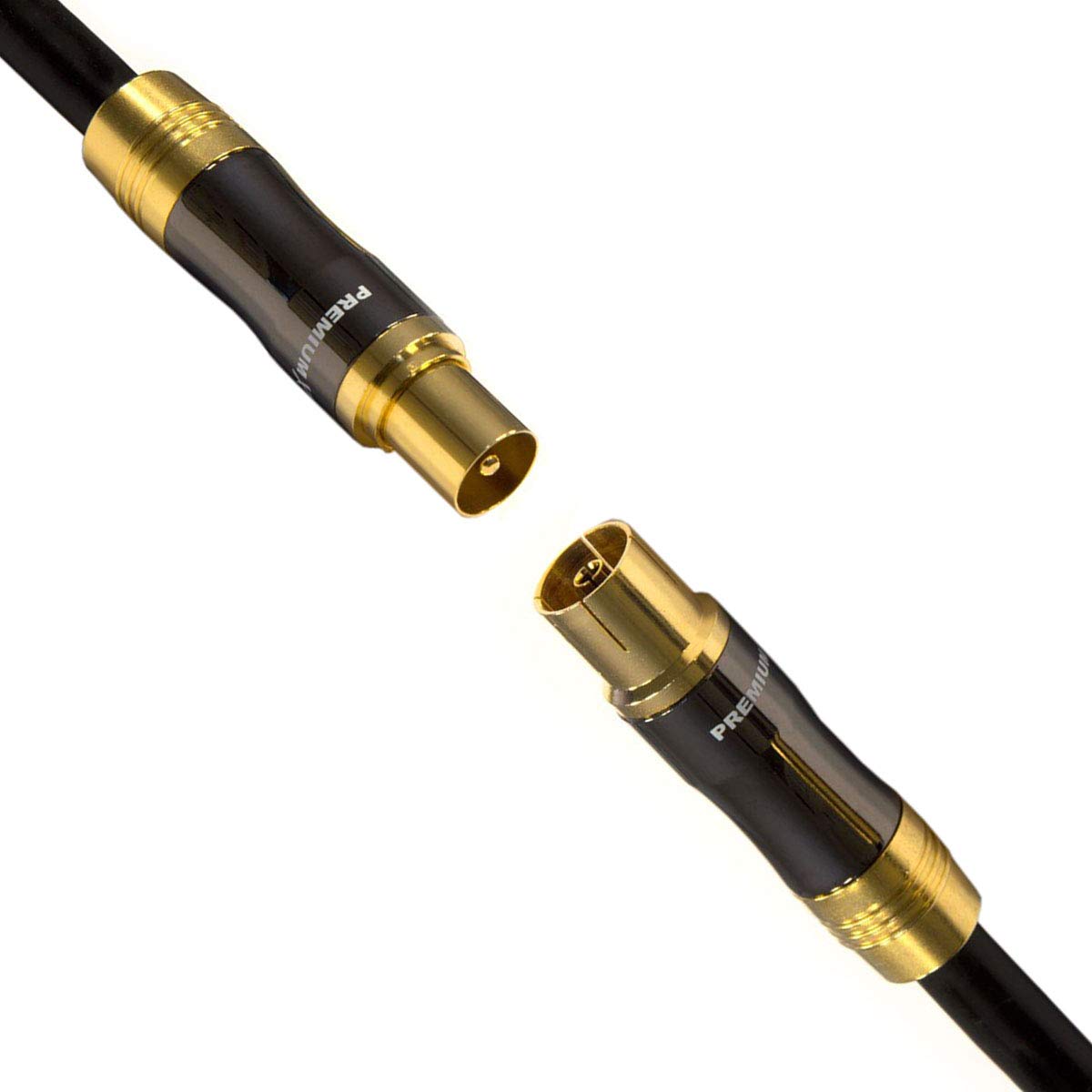 Premium X Cavo Antenna TV Gold-Line 1m Nero - Cavo Coassiale in Rame ad Alta Efficienza, da Connettore IEC a Presa, Ideale per HDTV 4K, Schermatura 135dB, Contatti Dorati