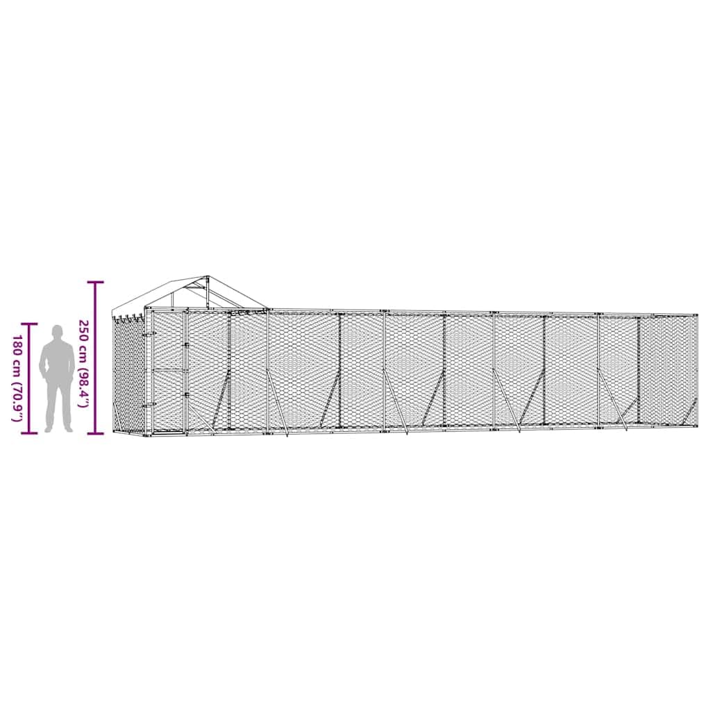 Outdoor Hundezwinger mit Dach silbern 10 x 2 x 2,5 m verzinkter Stahl, Hunderauslauf für Garten, Terrasse und Hof, abschließbare Tür, wetterfeste Abdeckung, Freilauf für Hunde und Kleintiere