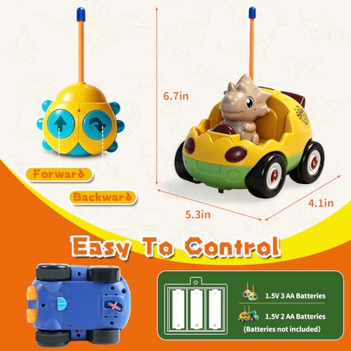 TOPLIVING 2-Pack Remote Control Dinosaur Car Toys for Toddler Ages 18+ Months, 2 3 4 5 Year Old, Dino RC Vehicle with LED Lights, Music, Christmas Birthday Gift for Boys & Girls - image 5