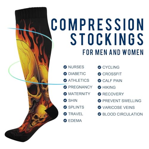 Flame Skeleton 1Pairs Compression Socks of Men & Women,Knee-High Sports Socks for Women & Men Winter Hiking Soccer Running Cycling Nurses Travel4