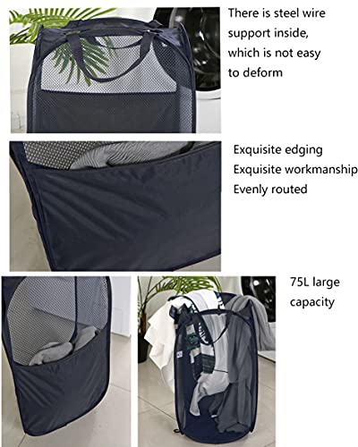 Groß Wäschekorb Faltbar, Faltbarer Laundry Basket Mesh Pop up Zusammenklappbarer Wäschekorb Faltbarer Wäschesammler mit Griffen Platzsparender Korb Schwarz