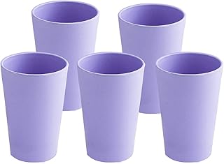 NA 16oz Drinking Tumbler Set of 5, Unbreakable Wheat Straw Cups for Camping Party Adults, Water Glasses for Beverage Ice Tea, Dishwasher Safe (Purple)