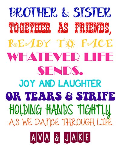 Brother & Sister Bathroom Wall Art Print, Sibling Wall Decor for Kids Bathroom, We Go Together, 8X10 Unframed