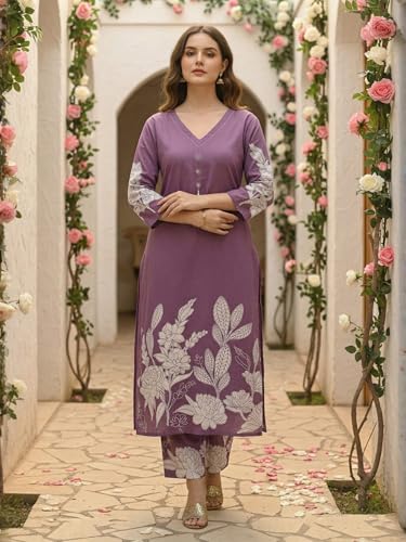 Image of INDO ERA Women's Pure Cotton Floral Printed Straight Kurta & Pant Set (IEAI12023)