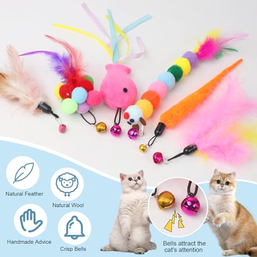 12 Stück Katzenspielzeug Selbstbeschäftigung mit Feder, Enthält 6 Katzenangel und 6 Federspielzeuge mit Glöckchen, Interaktives Katzenspielzeug für Katzen,Fun Exerciser Playing Toy for Kitten or cat – Bild 4