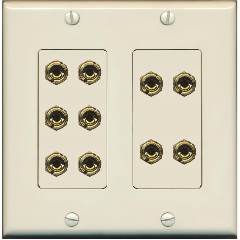 RiteAV 5.0 Surround Sound 5 Speaker 10 Banana Plug Jack Wall Plate Female Connectors - 2 Gang [Gray/Gray]