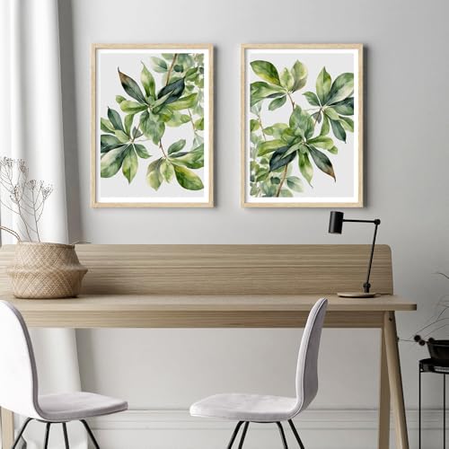 Image of COLOSSAL ART HOUSE Set of 2 botanical wall art paintings for living room & wall painting for bedroom wall decor - (10x13 Inch framed poster, Paintings for home decor)