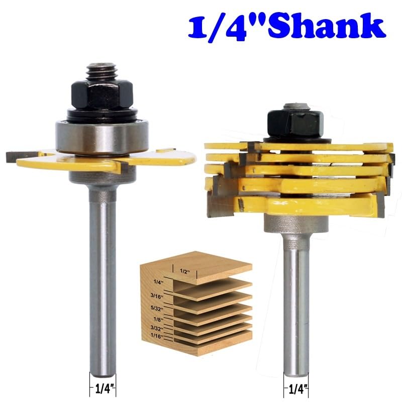 2PC 1/4 "6mm Shank 6-częściowy frez do szczelin 3 skrzydełkowy zestaw bitów routera do obróbki drewna narzędzie do cięcia dłuta czop do narzędzia do obróbki drewna(6.35mm Shank)
