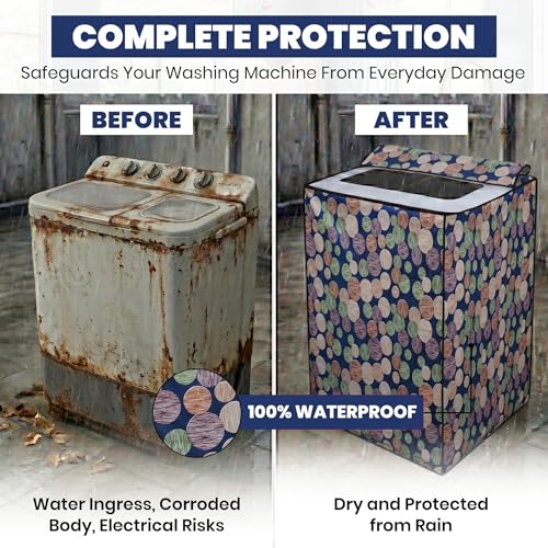Image of DREAM CARE Waterproof & Dustproof Washing Machine Cover Top Load & Semi Automatic Suitable for 6 kg, 6.2 kg, 6.5 kg (80 x 86 x 51 cms)