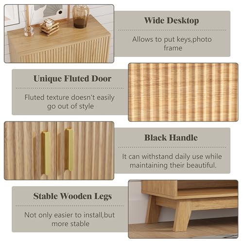 Image of Shoe Cabinet Storage for Entryway with Doors, 5 Tier Fluted Shoe Organizer with Adjustable Shelves, Entryway Shoe Storage with Wooden Legs, Freestanding Hidden Shoe Rack for Front Door Entrance, Oak