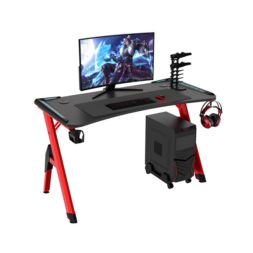 wiltop Computer Table with Cup Holder & Headphone Hook, Carbon Fiber, Black/Red, 39 Inch