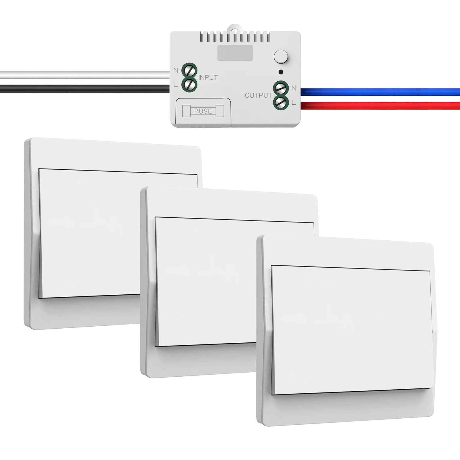 Juego de interruptores de luz inalámbricos de 230 V – Interruptor inalámbrico independiente sin batería, interruptor de pared inalámbrico impermeable con receptor, alcance de hasta 200 m (no regulable