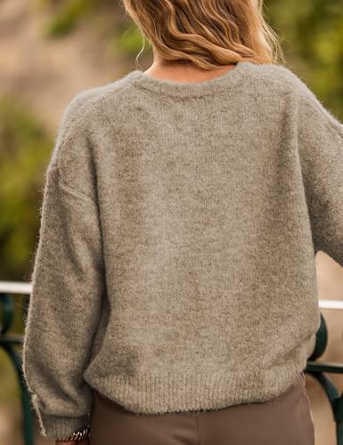 Image of Ynhonra Womens Cardigan Sweater Front Button Loose Y2k Long Sleeve Crewneck | Lightweight Knit Ribbed Hem