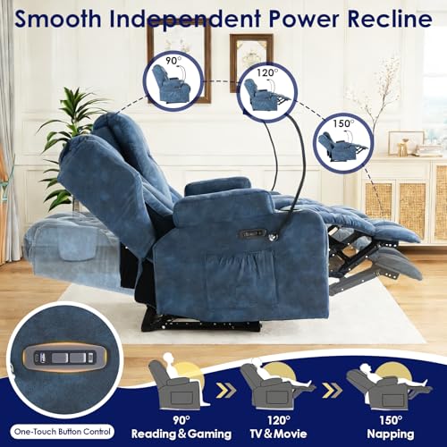 Image of Redlife Power Loveseat Recliner Sofa with Console, Leathaire Farbic Dual Reclining Couch with Blue LED Lights, Bluetooth Speakers, USB Ports, Phone Holders, Home Theater & RV Recliner (Navy Blue)