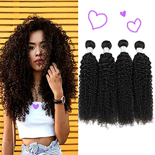 4 Bundles Virgin Brazilian kinky Curly Hair Weave 7A Unprocessed Brazilian Virgin Human curly Weave hair bundles Extensions Natural Black Hair Color Can be Dyed and Bleached (18182020, Natural black)
