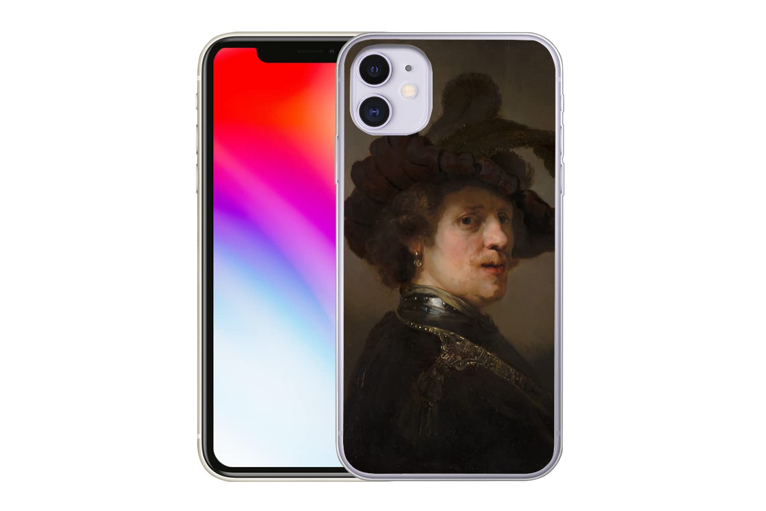 MuchoWow Funda para iPhone 11 - Tronía de un Hombre con Boina de Plumas - Rembrandt Van Rijn - Funda de Silicona/Funda Blanda para teléfono móvil