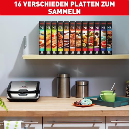 Tefal Snack Collection 4-er Set SW854D, Kombigerät, Inklusive 4 antihaftbeschichter Plattensets, Spülmaschinengeeignet, Panini, Waffeln, Sandwich, süße Küchlein, 700W,Schwarz/Edelstahl 4