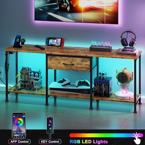 Image of GYIIYUO 55 inch TV Stand for 65 /60 /55 Inch TVs, Rustic Brown