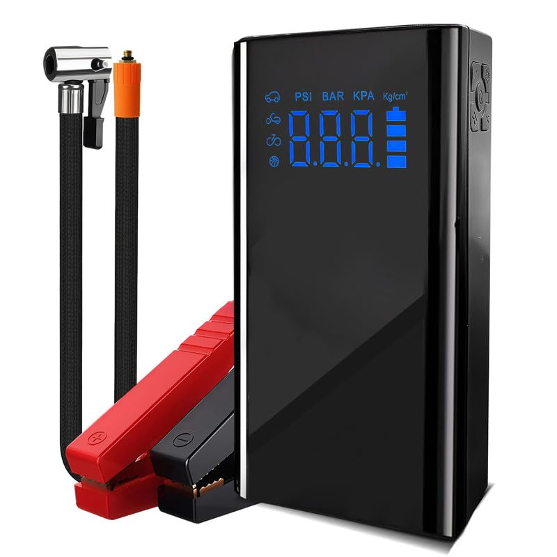 Image of Fabtec 4-in-1 Jump Starter with Tyre Inflator 150 PSI Portable Tire Inflator Air Compressor with Digital Display, 15000mAh Battery, SOS Light & 5 Air Filling Modes for Cars, Bikes, Bicycles and Balls