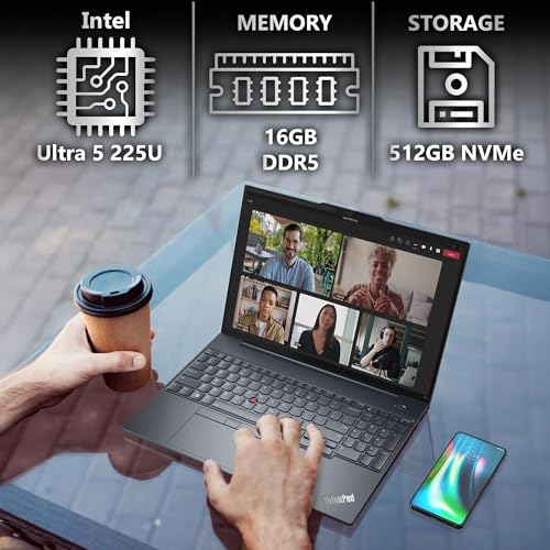 Image of Lenovo ThinkPad T16 Gen 3 Business Laptop 16 inch FHD+ Display, Intel Ultra 5-125U (Beats i7-1355U), 16GB DDR5 RAM, 512GB SSD, 5MB Webcam, WiFi 6E + BT, RJ-45, HDMI, Win 11 Pro, AI Copilot - Black