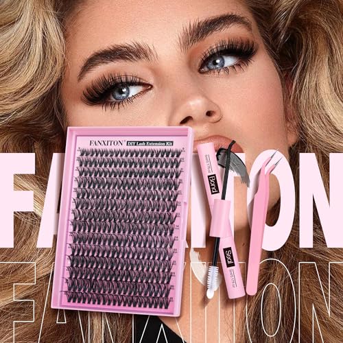 Image of FANXITON DIY Lash Extension Kit 40D D Individual Lashes Lash Clusters Kit Cluster Lashes Lash Bond and Seal and Lash Tweezers for Lash Clusters Kit DIY at Home